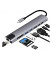 Hub Usb Tipo C 8 En 1 Lan Hdmi Usb 3.0 Sd Tf Laptop Celular Color Plateado